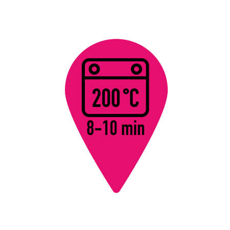 Food cooking package instruction vector label icons. Food cooking in microwave and baking in oven with temperature and time minutes recommendationのイラスト素材