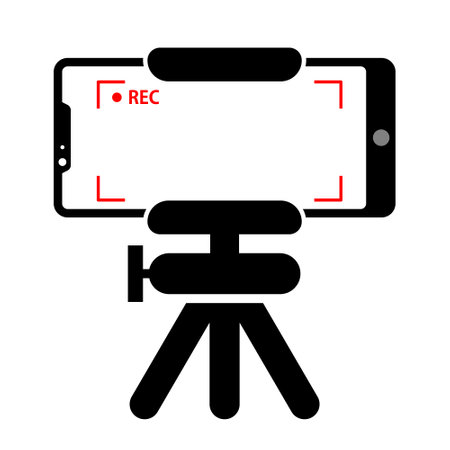 Person recording vlog using mobile with tripod. Vlogging concept vector design.のイラスト素材