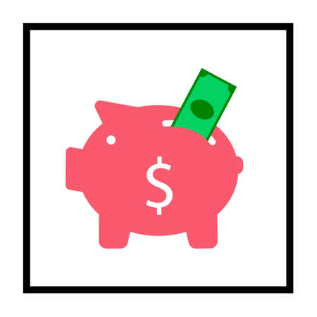 Piggy bank with coin vector illustration. Icon saving or accumulation of money, investment. Icon piggy bank in a flat style, isolated from the background. The concept of banking or business services.のイラスト素材