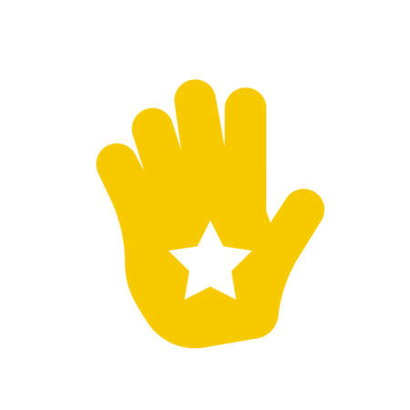 Gold star in palm line icon. Hand with heart vector illustration isolated on whiteのイラスト素材