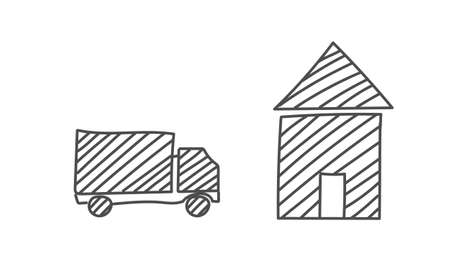 Home delivery sign. Black scribble Icon with solid contour on white background. Illustration.のイラスト素材