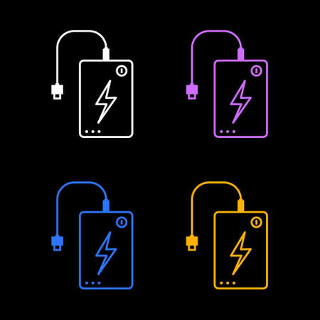 Set of Power bank icon. Simple design, isolate on black background.のイラスト素材