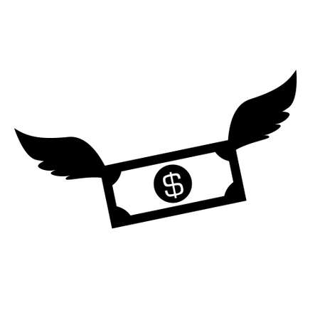 Money flying with wings. Vector Illustration of gold coin with wings. Fly dollar.のイラスト素材