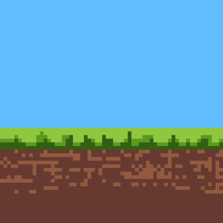 Pixel art game background with ground and grassのイラスト素材