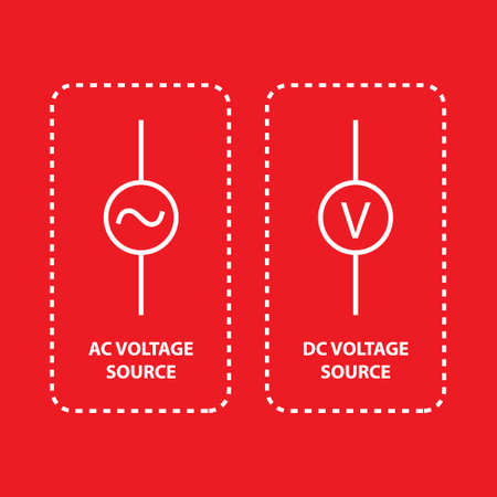 AC voltage source and dc voltage source icon on red backgroundのイラスト素材