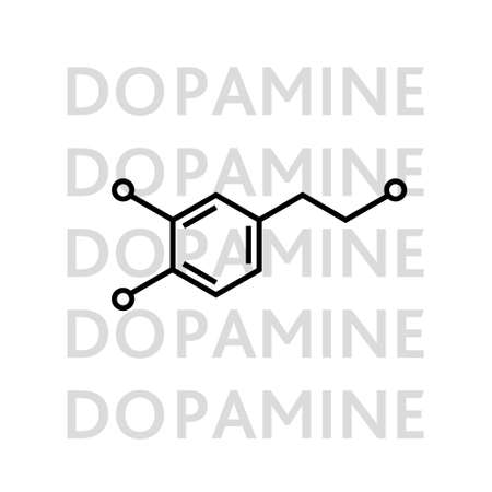 Dopamine molecular structure. neurotransmitter molecule. Skeletal chemical formula. Hormone of happiness and joy. Vector line illustration isolated on white. Vectorのイラスト素材