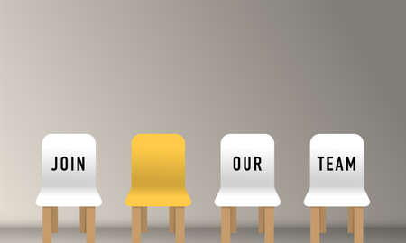 Job recruiting advertisement represented by 'JOIN OUR TEAM' texts on the chairs.のイラスト素材