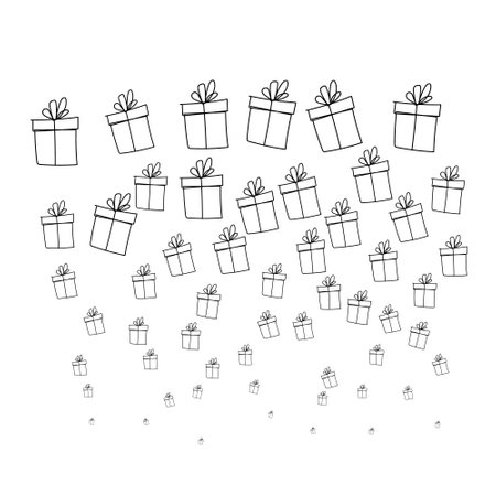 Christmas gift box doodle background. Hand drawn present with ribbon illustration. Valentines dayのイラスト素材