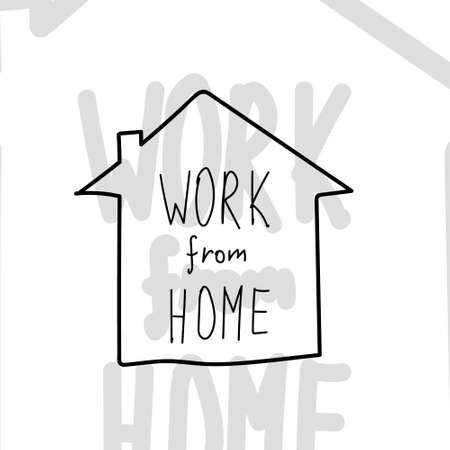 work from home lettering campaign in house line style. vector illustration designのイラスト素材