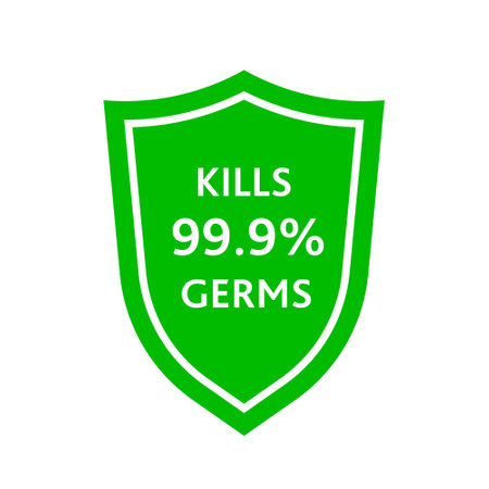 Healthcare medical protection shield kills 99.9% germs on whiteのイラスト素材