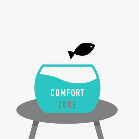 Aquarium and jumping fish, comfort zone concept. Simple black icon. Vector contour graphicsのイラスト素材