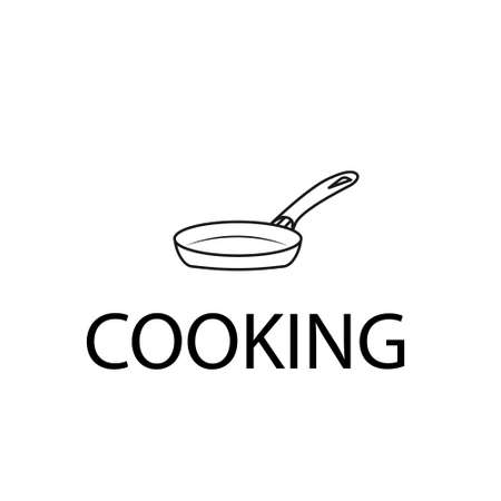 Frying pan hand drawn outline doodle logo. Pan for frying food. Stock vectorのイラスト素材