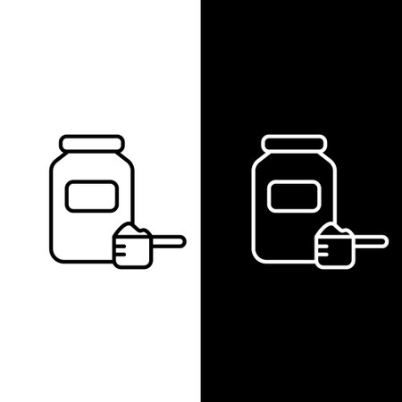 Set of Jar of sports nutrition and measuring spoon with dry powderのイラスト素材