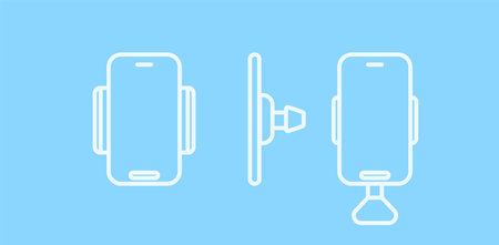 Mobile phone holder icons set. Outline set of mobile phone holder vector iconsのイラスト素材