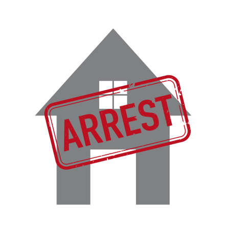 Red arrest grunge stamp on white. Vector illustration. House arrest iconのイラスト素材