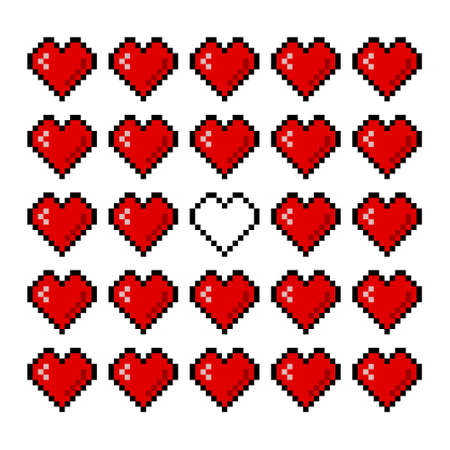 Pixel game life bar. Vector art 8 bit health heart bar.のイラスト素材