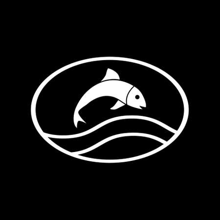 Fish symbol on black background. stock vector signのイラスト素材
