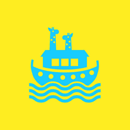 Noah's Ark With Giraffes Icon on yellow background.のイラスト素材