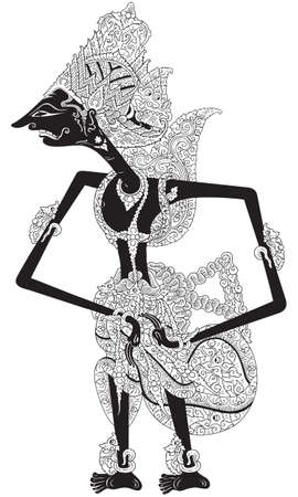 a character of traditional puppet show, wayang kulit from java indonesia.のイラスト素材