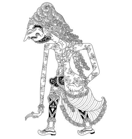 a character of traditional puppet show, wayang kulit from java indonesia.のイラスト素材