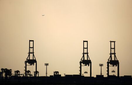 Silhouette of the harborの写真素材