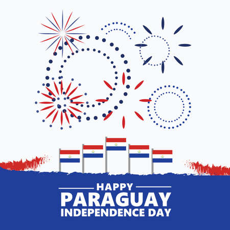 Paraguay independence celebrated on 15 May. South American independence day greeting card. Vector illustration of Paraguay independence with flags and fireworks.のイラスト素材