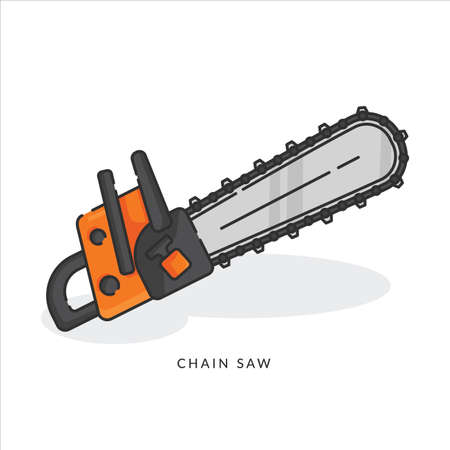 Chain saw machine filled-outline icon. Lumber industry tools illustration.のイラスト素材