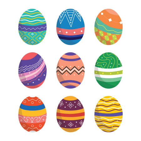 Colorful easter egg clip art pack. Flat style easter egg isolated on white background.のイラスト素材