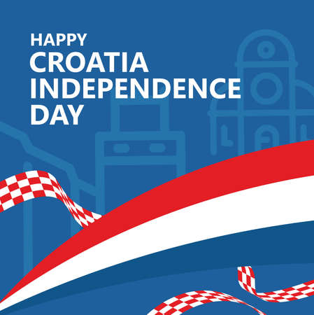 Croatia independence greeting card. Baltic nation vector illustration with the tricolor and long checkerboard flags.のイラスト素材