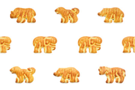 Seamless pattern of animal shaped cookies, isolated on white background. Use for pattern design texture.の写真素材