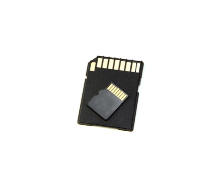 Micro SD card and adapter isolated on a white backgroundの写真素材