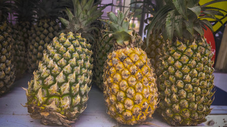 Pineapples on display at a market in the city.