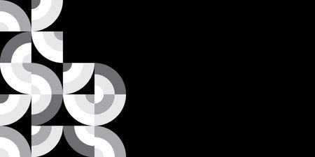 A dense, modular pattern of gray and white concentric arcs filling the top-left corner on a black backgroundのイラスト素材