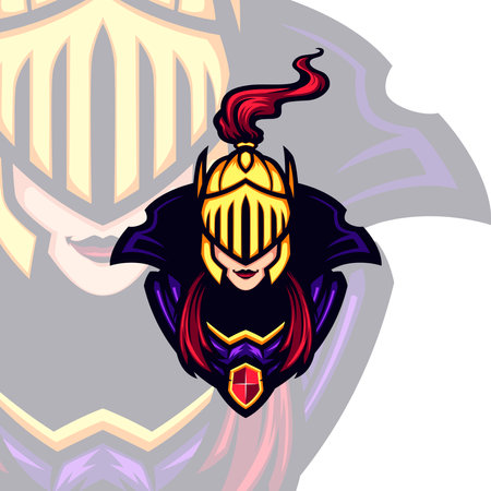 Armored Golden Helmet Knight Lady Vector Mascotのイラスト素材