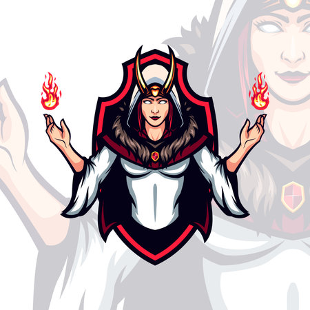 White Hood Fire Lady Witch Vector Mascotのイラスト素材