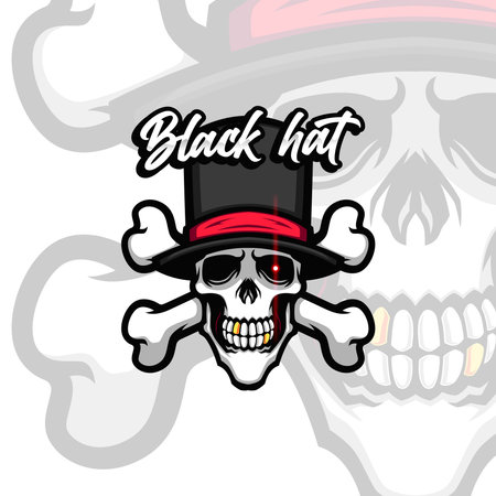 Black Hat Pirate Skull Corssbone Vector Mascotのイラスト素材