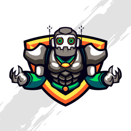 Cyberpunk Servant Robot Armor on Golden Shieldのイラスト素材