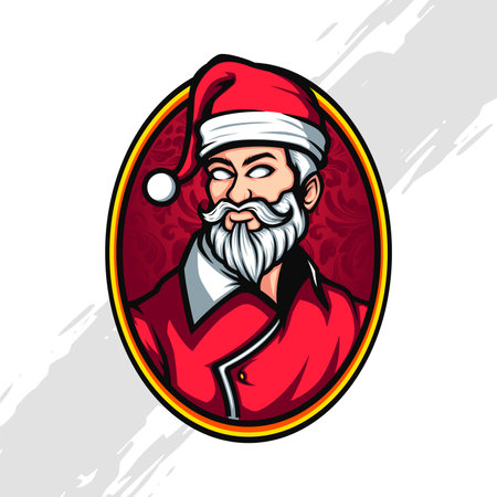 Santa Portrait on Red Background and Golden Frameのイラスト素材