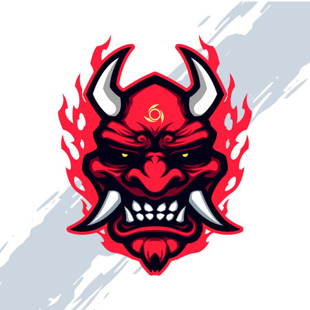Red Oni Japanese Devil Mask Mascotのイラスト素材