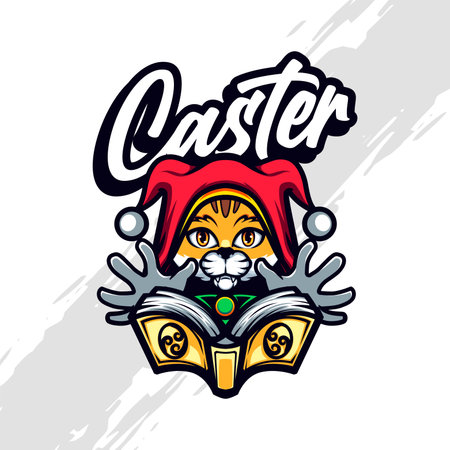Red Hood Cat Magician Casting Spell Mascotのイラスト素材