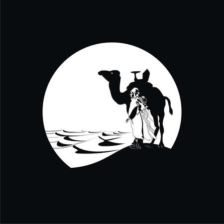 oriental girl with camelのイラスト素材