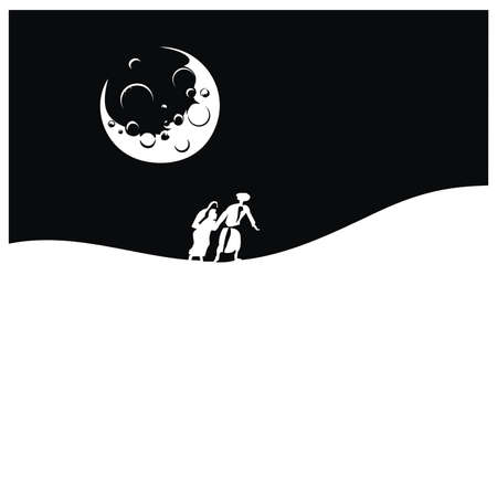 People in the desert at nightのイラスト素材