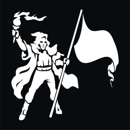 warrior with a torch and flagのイラスト素材