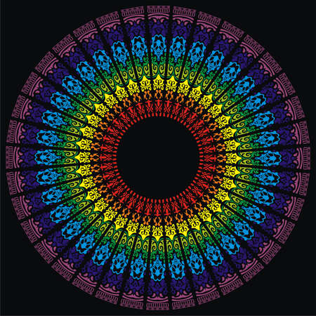 colored stained glass window on a black backgroundのイラスト素材