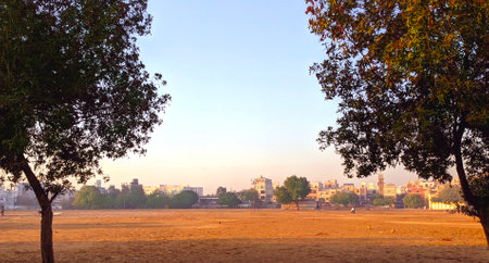 Sunset view of the park in Jaipur, Rajasthan, Indiaの写真素材
