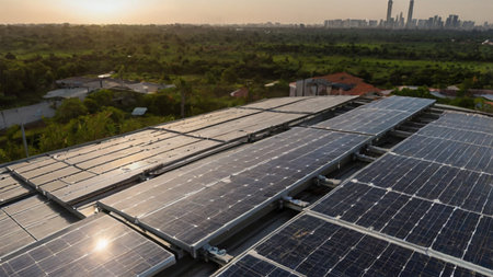 solar energy on top of the building, solar power plant background