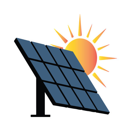 Solar panel with sunlight illustration for renewable energy and sustainable power generationのイラスト素材