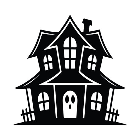Spooky haunted house silhouette illustration perfect for Halloween themes and scary decorationsのイラスト素材