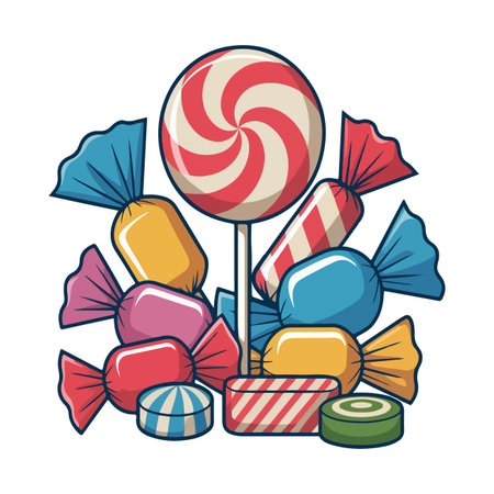 Colorful candy and lollipop illustration for kids and sweet loversのイラスト素材