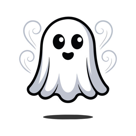 Cartoon ghost character illustration with a happy face floating in the air and perfect for Halloween designのイラスト素材